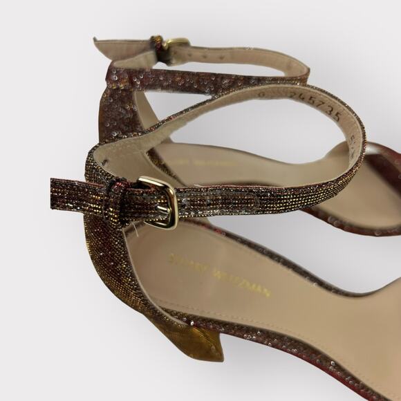 Stuart Weitzman Nearlynude Block-Heel Glitter Fabric Sandals 5.5 - Picture 2 of 11